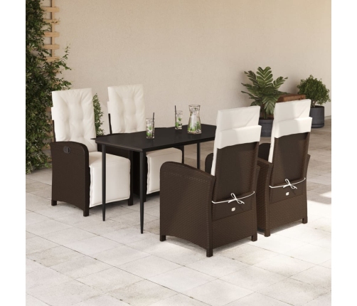 Set comedor de jardín 5 piezas y cojines ratán sintético marrón