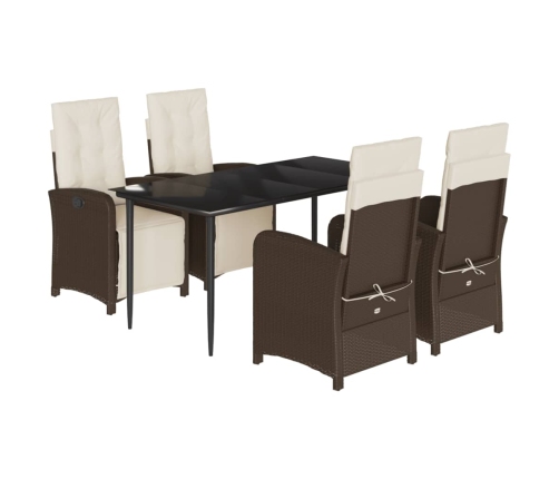 Set comedor de jardín 5 piezas y cojines ratán sintético marrón