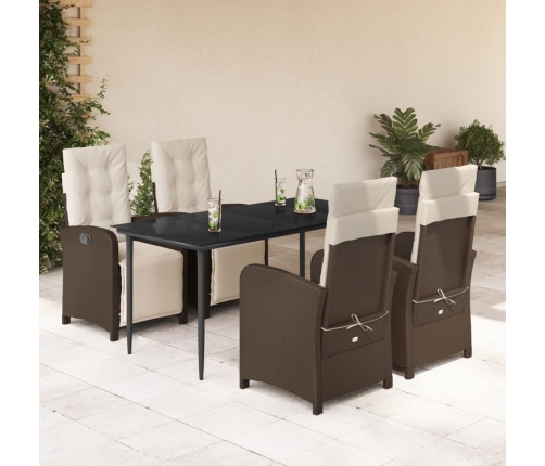 Set comedor de jardín 5 piezas y cojines ratán sintético marrón