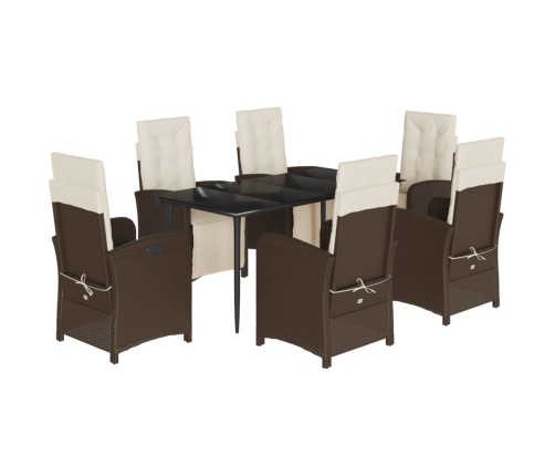 Set comedor de jardín 7 pzas con cojines ratán sintético marrón