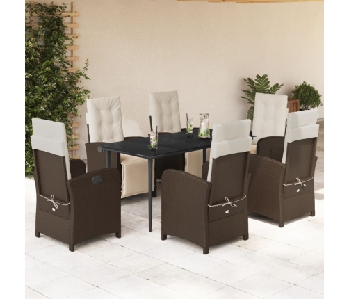 Set comedor de jardín 7 pzas con cojines ratán sintético marrón