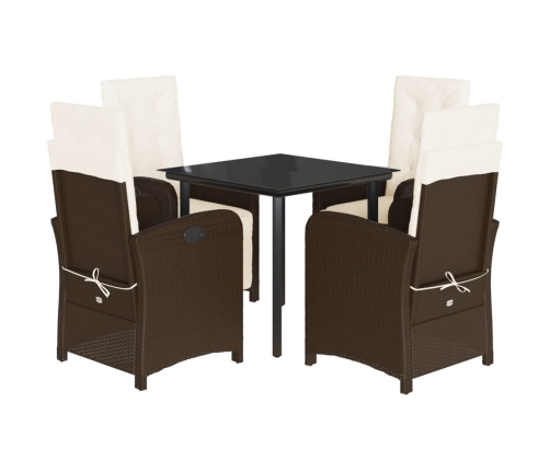 Set comedor de jardín 5 piezas y cojines ratán sintético marrón