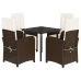Set comedor de jardín 5 piezas y cojines ratán sintético marrón