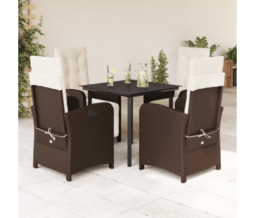 Set comedor de jardín 5 piezas y cojines ratán sintético marrón