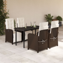 Set comedor de jardín 5 piezas y cojines ratán sintético marrón