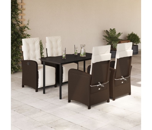 Set comedor de jardín 5 piezas y cojines ratán sintético marrón