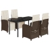 Set comedor de jardín 5 piezas y cojines ratán sintético marrón