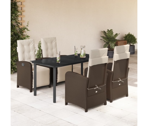 Set comedor de jardín 5 piezas y cojines ratán sintético marrón