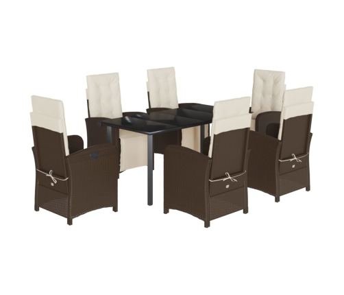 Set comedor de jardín 7 pzas con cojines ratán sintético marrón