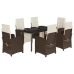 Set comedor de jardín 7 pzas con cojines ratán sintético marrón