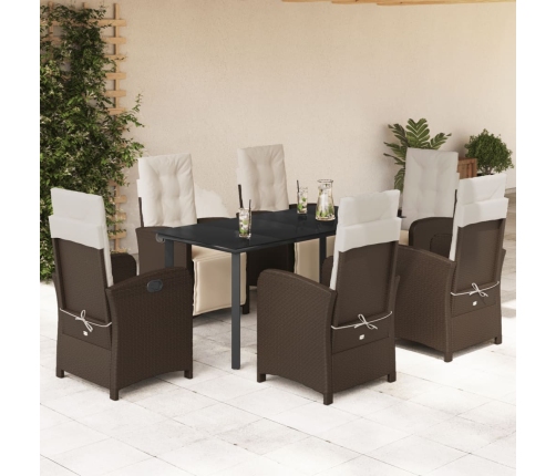 Set comedor de jardín 7 pzas con cojines ratán sintético marrón