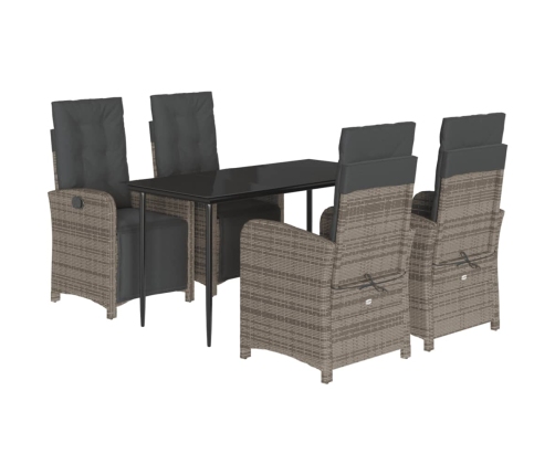 Set comedor de jardín 5 piezas con cojines ratán sintético gris