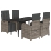 Set comedor de jardín 5 piezas con cojines ratán sintético gris