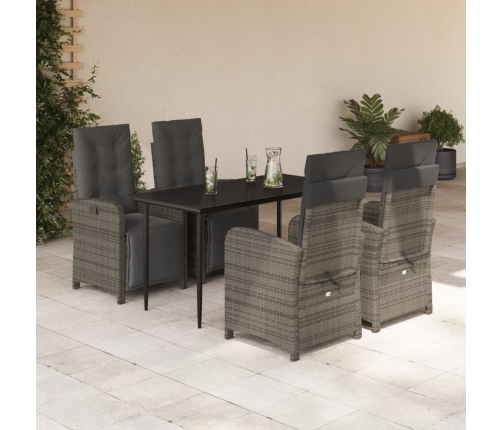 Set comedor de jardín 5 piezas con cojines ratán sintético gris