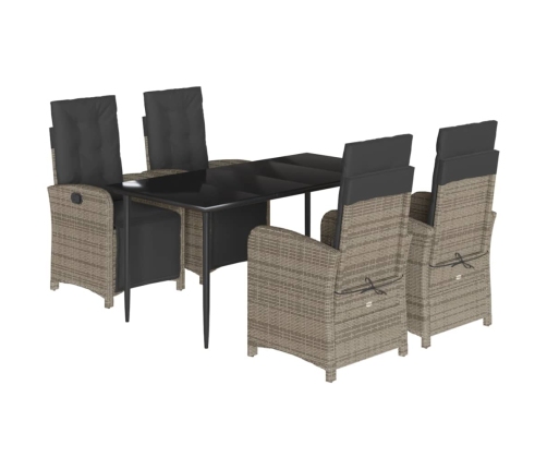 Set comedor de jardín 5 piezas con cojines ratán sintético gris