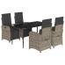 Set comedor de jardín 5 piezas con cojines ratán sintético gris