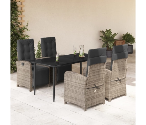Set comedor de jardín 5 piezas con cojines ratán sintético gris