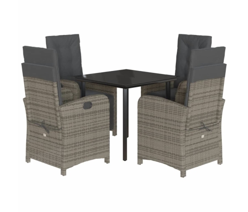 Set comedor de jardín 5 piezas con cojines ratán sintético gris
