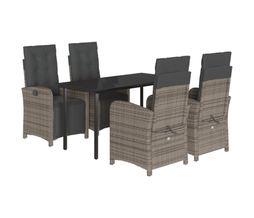 Set comedor de jardín 5 piezas con cojines ratán sintético gris