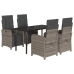 Set comedor de jardín 5 piezas con cojines ratán sintético gris