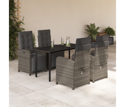 Set comedor de jardín 5 piezas con cojines ratán sintético gris