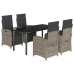 Set comedor de jardín 5 piezas con cojines ratán sintético gris