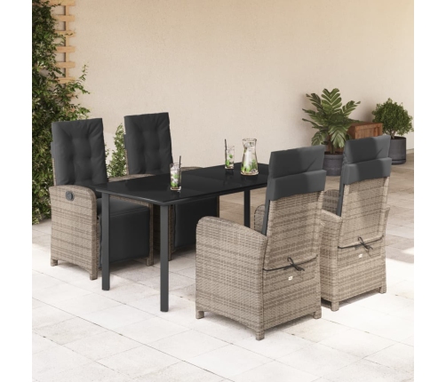 Set comedor de jardín 5 piezas con cojines ratán sintético gris