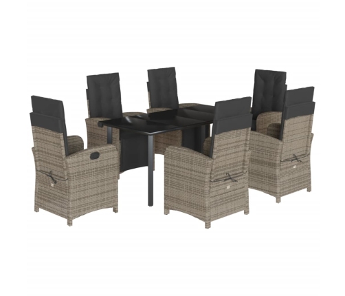Set comedor jardín 7 pzas y cojines ratán sintético gris