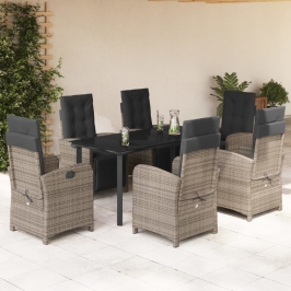 Set comedor jardín 7 pzas y cojines ratán sintético gris