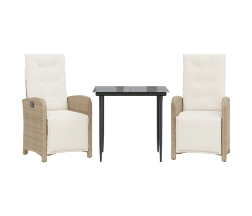 Sillas y mesita de jardín 3 piezas ratán sintético cojín beige