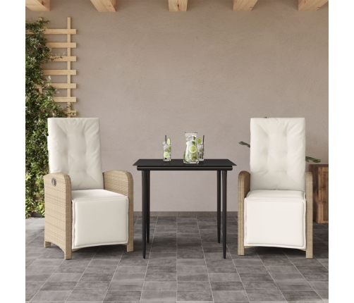 Sillas y mesita de jardín 3 piezas ratán sintético cojín beige