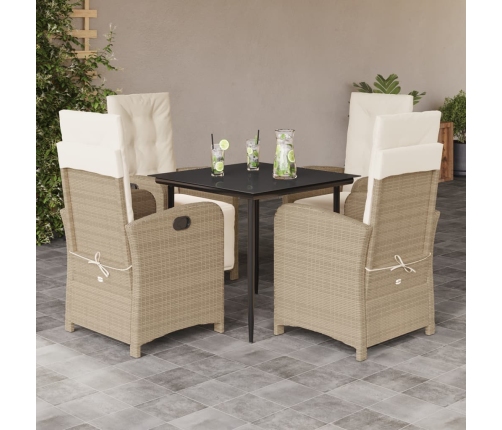 Set comedor de jardín 5 pzas con cojines ratán sintético beige
