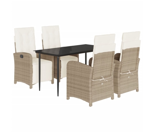 Set comedor de jardín 5 pzas con cojines ratán sintético beige