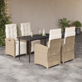 Set comedor de jardín 5 pzas con cojines ratán sintético beige