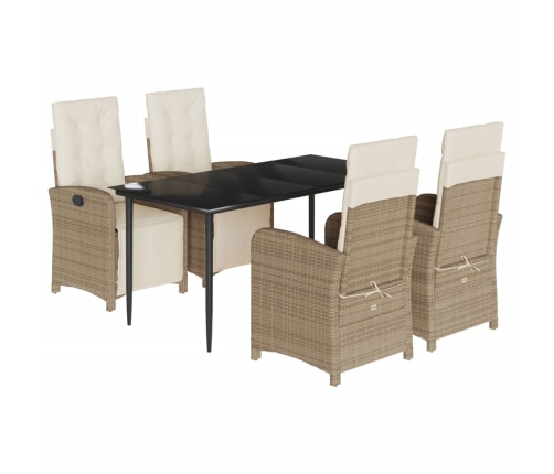 Set comedor de jardín 5 pzas con cojines ratán sintético beige
