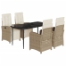 Set comedor de jardín 5 pzas con cojines ratán sintético beige