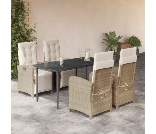 Set comedor de jardín 5 pzas con cojines ratán sintético beige