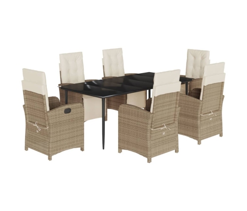 Set comedor de jardín 7 pzas con cojines ratán sintético beige