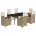 Set comedor de jardín 7 pzas con cojines ratán sintético beige