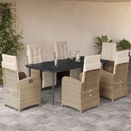 Set comedor de jardín 7 pzas con cojines ratán sintético beige
