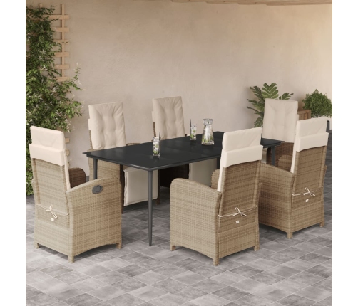 Set comedor de jardín 7 pzas con cojines ratán sintético beige