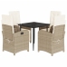 Set comedor de jardín 5 pzas con cojines ratán sintético beige
