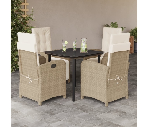 Set comedor de jardín 5 pzas con cojines ratán sintético beige