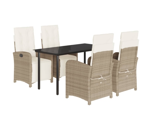 Set comedor de jardín 5 pzas con cojines ratán sintético beige