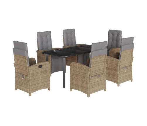 Set comedor de jardín 7 pzas con cojines ratán sintético beige