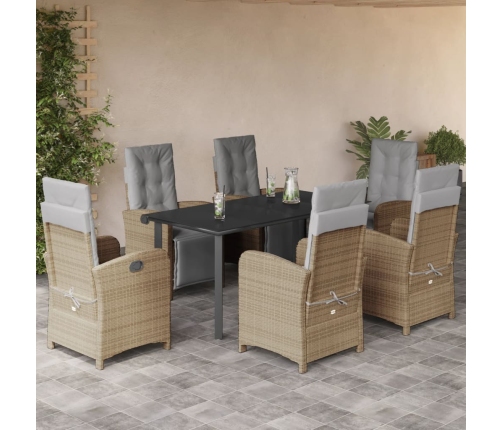 Set comedor de jardín 7 pzas con cojines ratán sintético beige