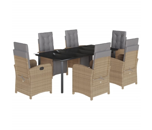 Set comedor de jardín 7 pzas con cojines ratán sintético beige