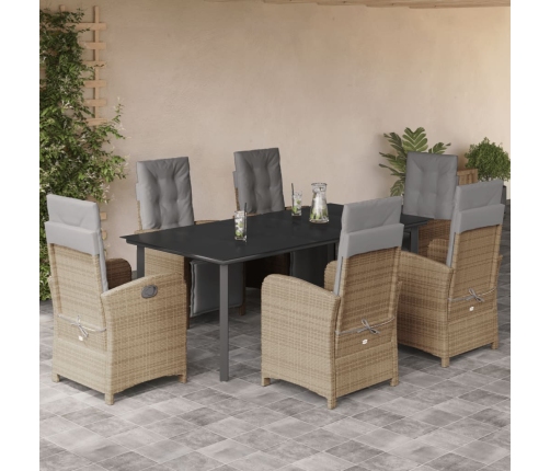 Set comedor de jardín 7 pzas con cojines ratán sintético beige