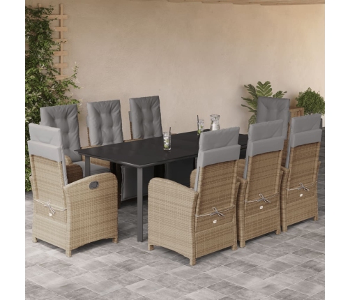 Set comedor de jardín 9 pzas con cojines ratán sintético beige