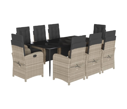 Set comedor de jardín 9 pzas cojines ratán sintético gris claro